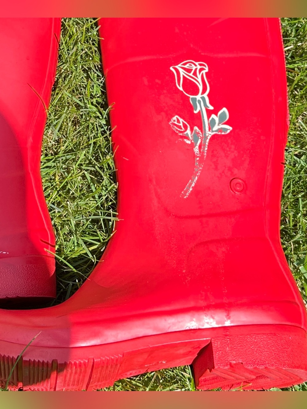 Hunter for Target Red Floral Tall Rain Boots Women’s Size 8 Striped Lining - Picture 9 of 14